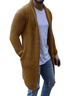 Pengfei Mens Cardigan Sweaters Long Sleeve Knit Open Front Cardigans with Pocket