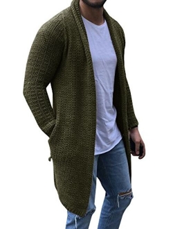 Pengfei Mens Cardigan Sweaters Long Sleeve Knit Open Front Cardigans with Pocket