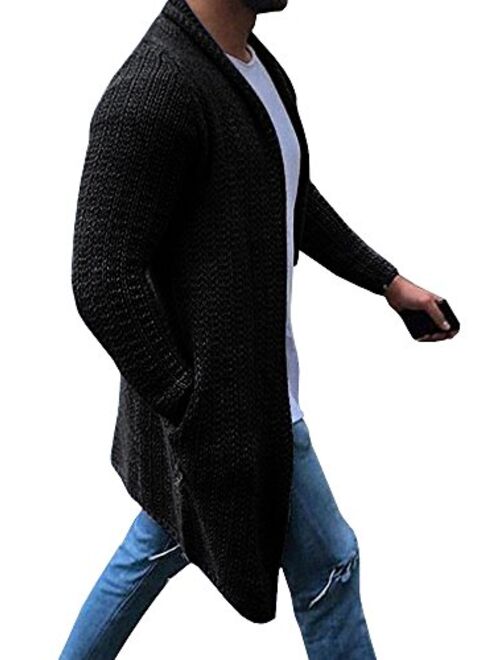 Pengfei Mens Cardigan Sweaters Long Sleeve Knit Open Front Cardigans with Pocket