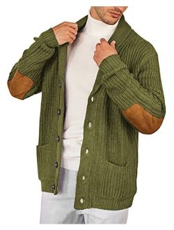 Esobo Men's Shawl Collar Cardigan Sweater Multi-Color Button Down Knitted Sweaters with Pockets