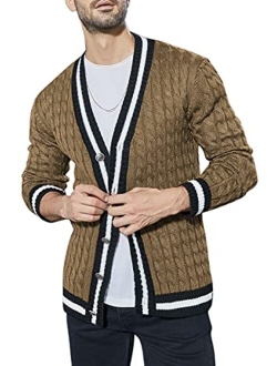 Esobo Men's Shawl Collar Cardigan Sweater Multi-Color Button Down Knitted Sweaters with Pockets