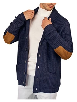 Esobo Men's Shawl Collar Cardigan Sweater Multi-Color Button Down Knitted Sweaters with Pockets