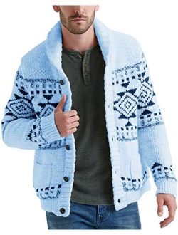 Esobo Men's Shawl Collar Cardigan Sweater Multi-Color Button Down Knitted Sweaters with Pockets