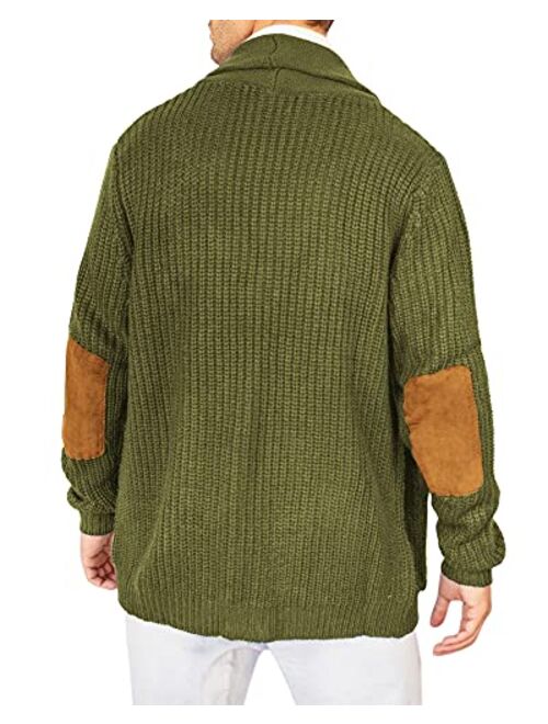 Esobo Men's Shawl Collar Cardigan Sweater Multi-Color Button Down Knitted Sweaters with Pockets