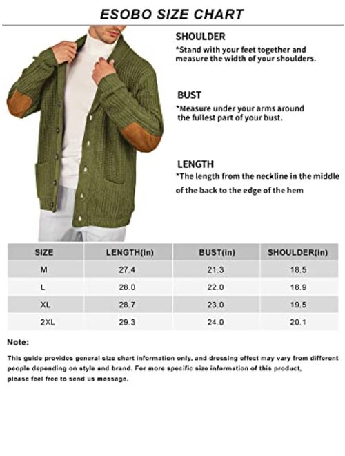 Esobo Men's Shawl Collar Cardigan Sweater Multi-Color Button Down Knitted Sweaters with Pockets