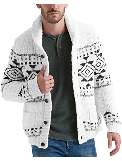 Esobo Men's Shawl Collar Cardigan Sweater Multi-Color Button Down Knitted Sweaters with Pockets