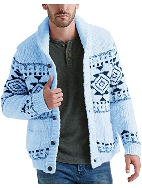 Esobo Men's Shawl Collar Cardigan Sweater Multi-Color Button Down Knitted Sweaters with Pockets