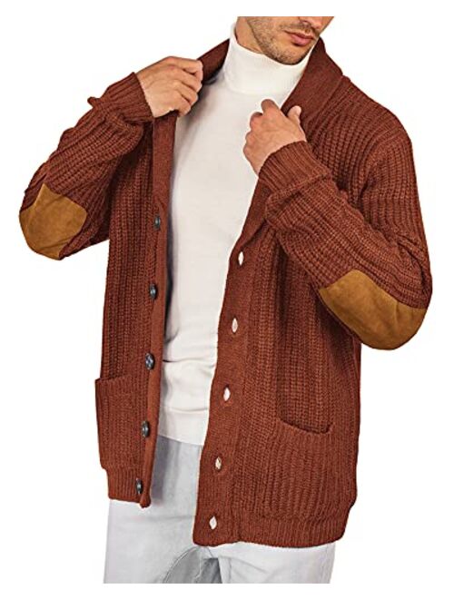 Esobo Men's Shawl Collar Cardigan Sweater Multi-Color Button Down Knitted Sweaters with Pockets