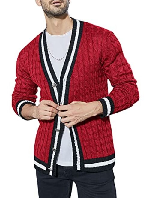 Esobo Men's Shawl Collar Cardigan Sweater Multi-Color Button Down Knitted Sweaters with Pockets