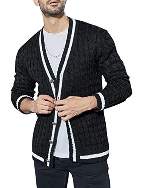 Esobo Men's Shawl Collar Cardigan Sweater Multi-Color Button Down Knitted Sweaters with Pockets