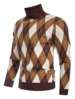 Men's Argyle Turtlenecks Sweater Vintage Thermal Knitted Pullover