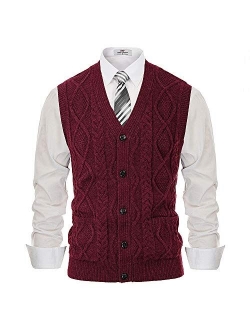 Mens Cable Knit Sweater Vest Button Down V Neck Slim Fit Sweater Vests Knitwear