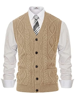 Mens Cable Knit Sweater Vest Button Down V Neck Slim Fit Sweater Vests Knitwear