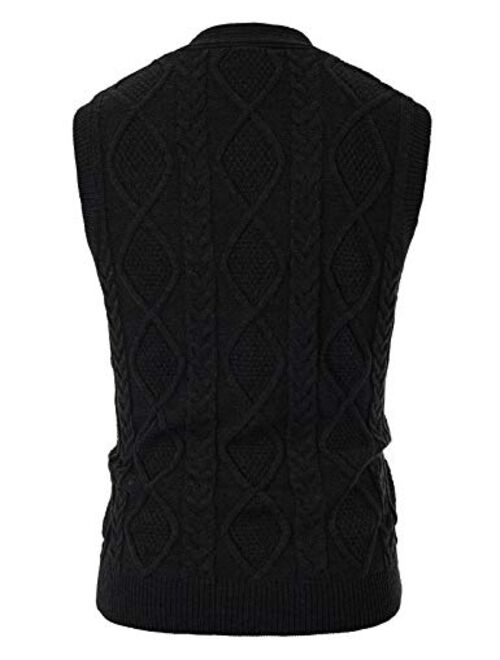 PJ PAUL JONES Mens Cable Knit Sweater Vest Button Down V Neck Slim Fit Sweater Vests Knitwear