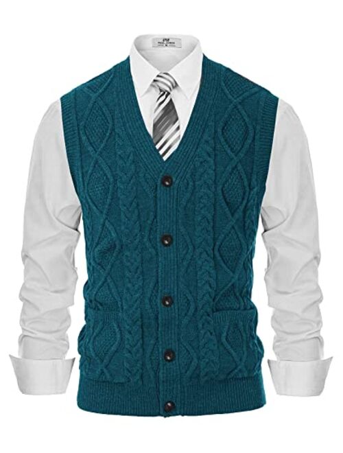 PJ PAUL JONES Mens Cable Knit Sweater Vest Button Down V Neck Slim Fit Sweater Vests Knitwear