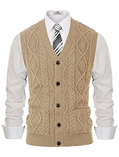 PJ PAUL JONES Mens Cable Knit Sweater Vest Button Down V Neck Slim Fit Sweater Vests Knitwear