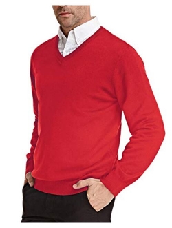 Men's V Neck Pullover Sweaters Classic Long Sleeve Knitting Sweater