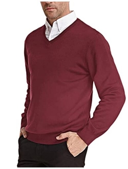 Men's V Neck Pullover Sweaters Classic Long Sleeve Knitting Sweater