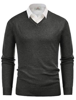 Men's V Neck Pullover Sweaters Classic Long Sleeve Knitting Sweater