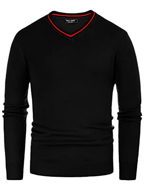 PJ PAUL JONES Men's V Neck Pullover Sweaters Classic Long Sleeve Knitting Sweater