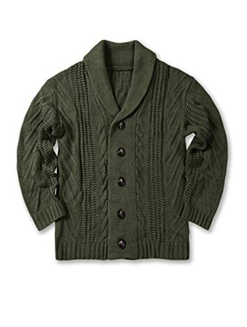 Gafeng Mens Shawl Collar Cable Rib Knitted Button Closure Casual Winter Chunky Thermal Long Sleeve Solid Cardigan Sweater