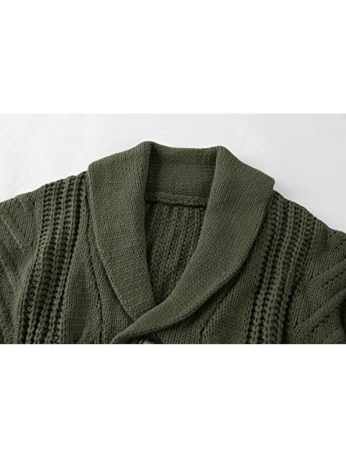 Gafeng Mens Shawl Collar Cable Rib Knitted Button Closure Casual Winter Chunky Thermal Long Sleeve Solid Cardigan Sweater