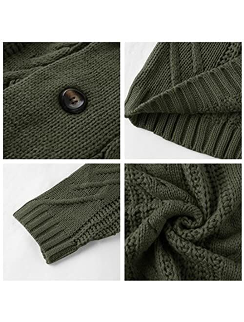 Gafeng Mens Shawl Collar Cable Rib Knitted Button Closure Casual Winter Chunky Thermal Long Sleeve Solid Cardigan Sweater