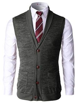 H2H Mens Casual Slim Fit Shawl Collar Sweater Vests Lightweight Knitted Vest