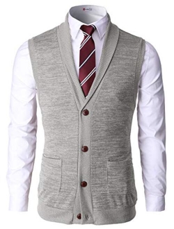 H2H Mens Casual Slim Fit Shawl Collar Sweater Vests Lightweight Knitted Vest