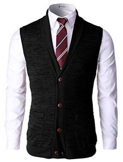 H2H Mens Casual Slim Fit Shawl Collar Sweater Vests Lightweight Knitted Vest