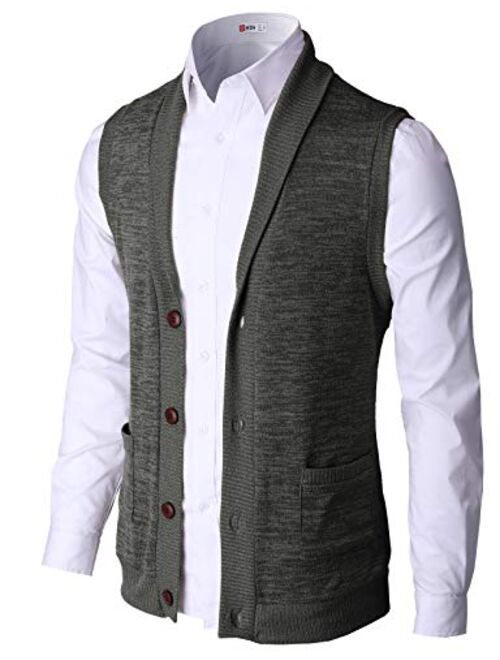 H2H Mens Casual Slim Fit Shawl Collar Sweater Vests Lightweight Knitted Vest