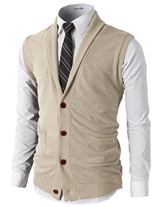 H2H Mens Casual Slim Fit Shawl Collar Sweater Vests Lightweight Knitted Vest