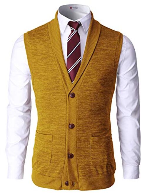 H2H Mens Casual Slim Fit Shawl Collar Sweater Vests Lightweight Knitted Vest