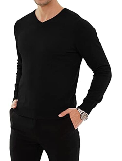 YTD Men's Casual Slim Fit V-Neck Pullover Long Sleeve Knitted Pullover Sweaters