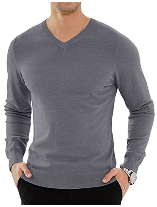 YTD Men's Casual Slim Fit V-Neck Pullover Long Sleeve Knitted Pullover Sweaters