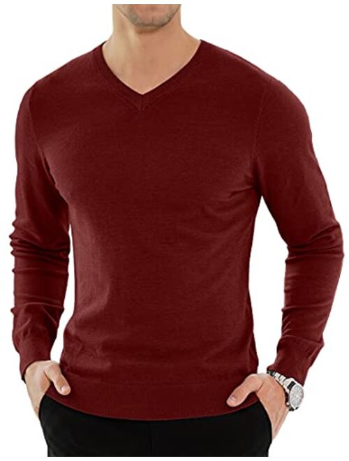 YTD Men's Casual Slim Fit V-Neck Pullover Long Sleeve Knitted Pullover Sweaters