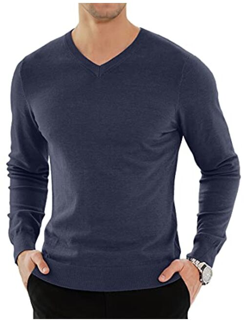 YTD Men's Casual Slim Fit V-Neck Pullover Long Sleeve Knitted Pullover Sweaters