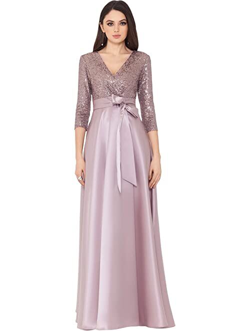 XSCAPE 3/4 Sleeve Sequin Top Stain Ballgown