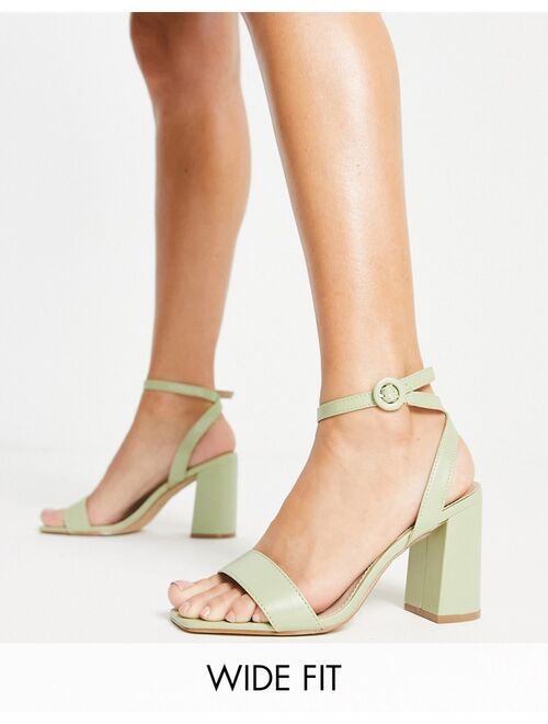 RAID Wide Fit Wink block heeled sandals in pale green