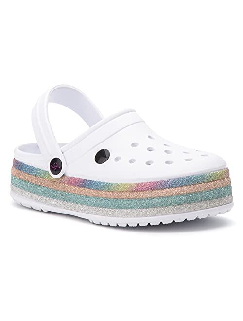 Olivia Miller Kid's Shoes, High Rise Rainbow Glitter Slip-On Children Girls Slippers Clogs Platform Slide Sandals