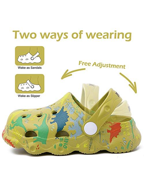 techcity Kids Dinosaur Garden Shoes Cute Cartoon Sandals Clogs Toddler Beach Pool Water Shoes Summer Slides for Boys Girls