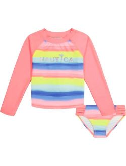 Little Girls Ombre Stripe Rashguard, 2 Piece Set