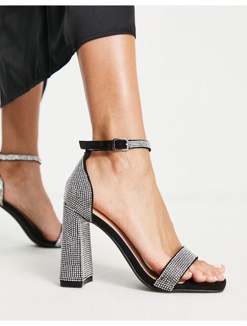 Glamorous embellished heel strap detail sandals in black and silver