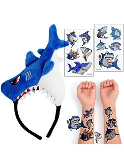 DEODARI Shark Headband Shark Costume Hat for kids with Shark Tatoo for Shark Party Favors 1pc