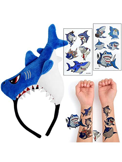 DEODARI Shark Headband Shark Costume Hat for kids with Shark Tatoo for Shark Party Favors 1pc