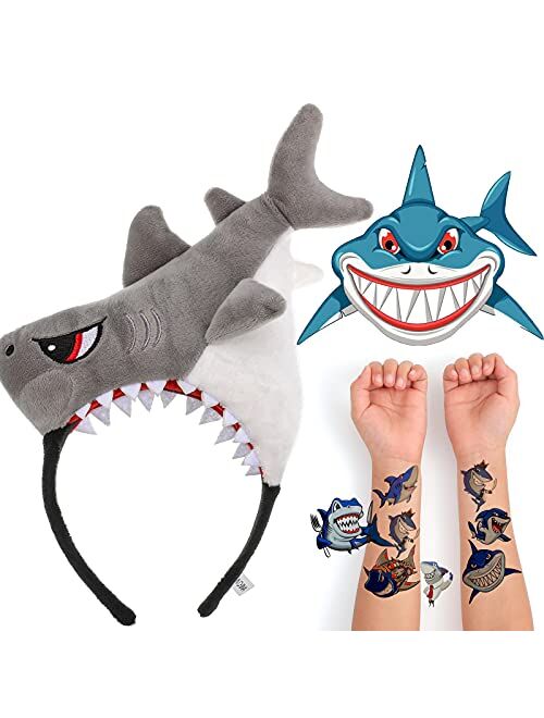 DEODARI Shark Headband Shark Costume Hat for kids with Shark Tatoo for Shark Party Favors 1pc