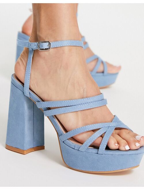 Glamorous platform heel strap detail sandals in blue