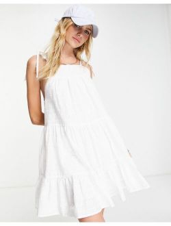 tiered eyelet mini sundress in white