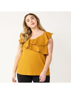 Plus Size Nine West Sleeveless Ruffle Detail Top