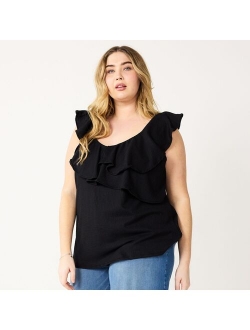 Plus Size Nine West Sleeveless Ruffle Detail Top